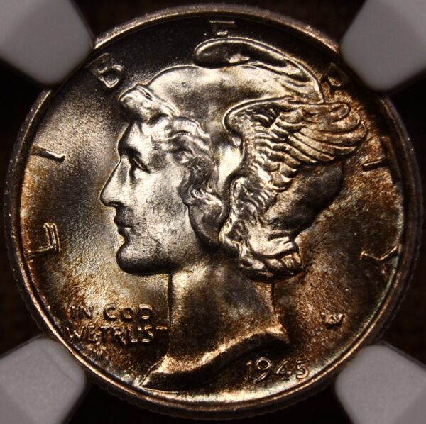 1945-S Mercury Dime NGC MS67, album color