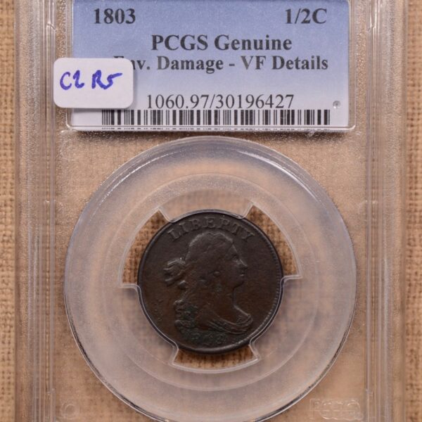 1803 C.2 R5 Draped Bust Half Cent PCGS VF Details, 97 - Image 3