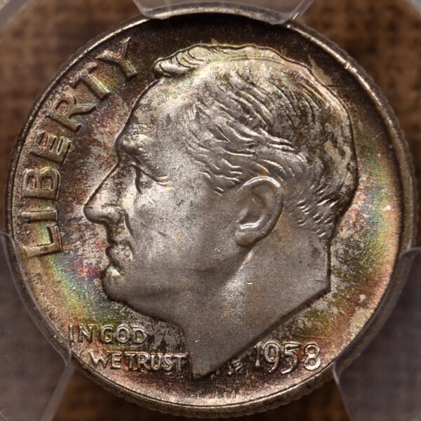 1958-D Roosevelt Dime PCGS MS66 FB, Mint Set toning - Image 2