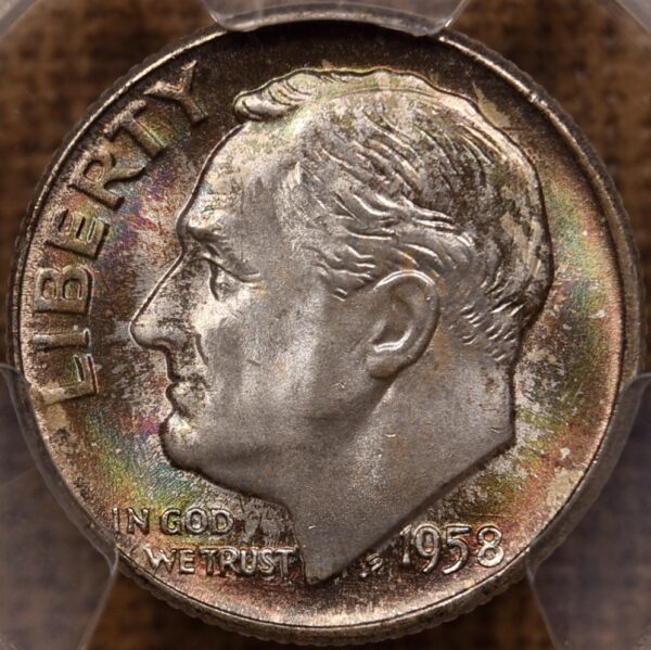 1958-D Roosevelt Dime PCGS MS66 FB, Mint Set toning - Image 3