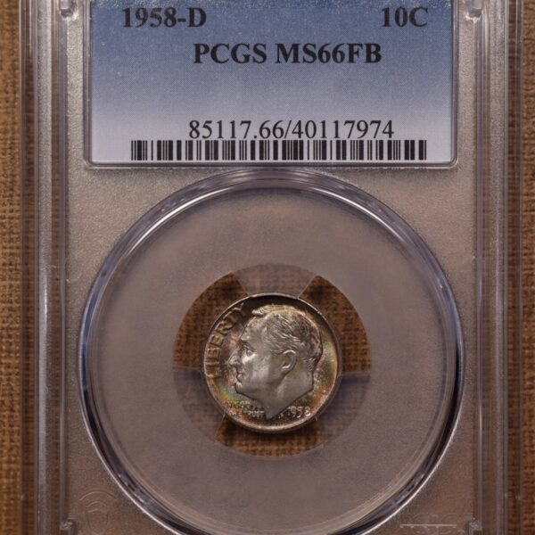 1958-D Roosevelt Dime PCGS MS66 FB, Mint Set toning - Image 5