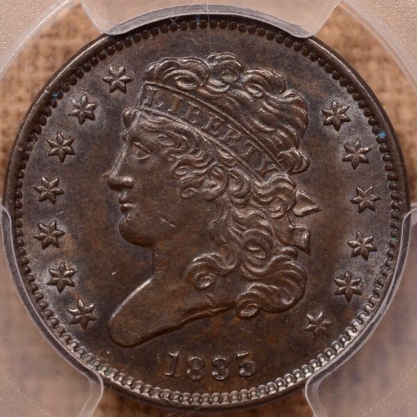 1835 Classic Head Half Cent PCGS AU58BN