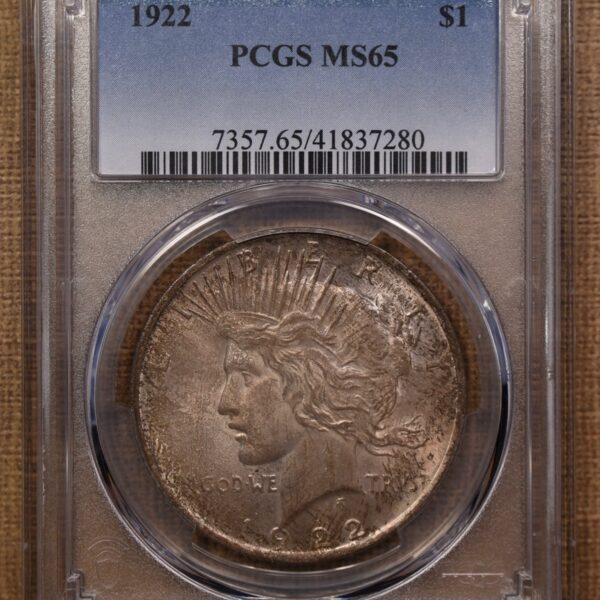 1922 Peace Dollar PCGS MS65, COLOR! - Image 3