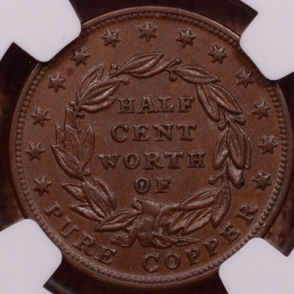 1837 HT-73 L-49 Hard Times Token HALF CENT OF COPPER NGC AU58 BN - Image 2