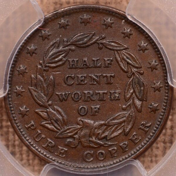 1837 HT-73 Hard Times Token HALF CENT OF COPPER PCGS AU58 - Image 2