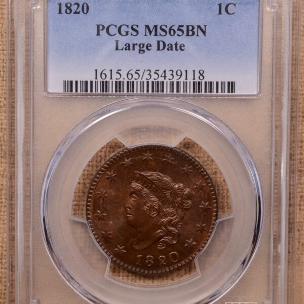 1820 N.13 Large Date Coronet Head Cent PCGS MS65BN - Image 3