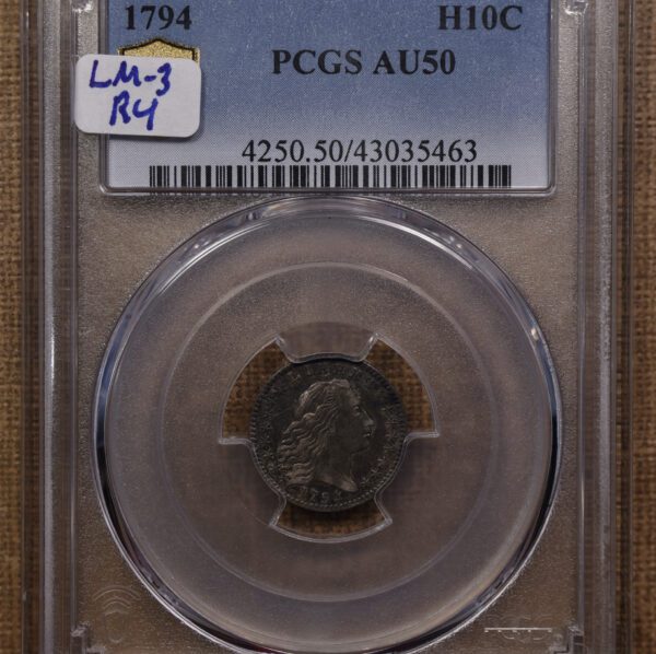 1794 LM-3 R4 Flowing Hair Half Dime PCGS AU50 - Image 3