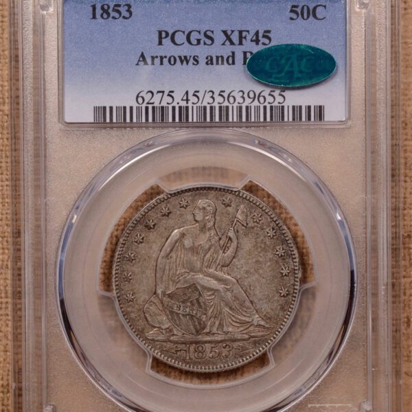 1853 Arrows and Rays Liberty Seated Half Dollar PCGS XF45 (CAC) - Image 3