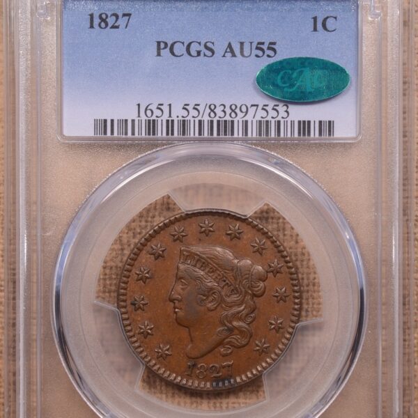 1827 N.5 Coronet Head Cent PCGS AU55 CAC - Image 3