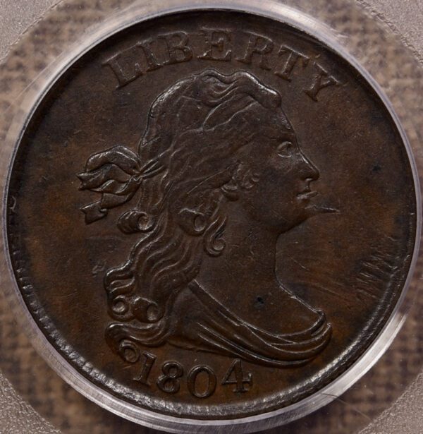 1804 C.8 Spiked Chin Draped Bust Half Cent PCGS AU50 CAC