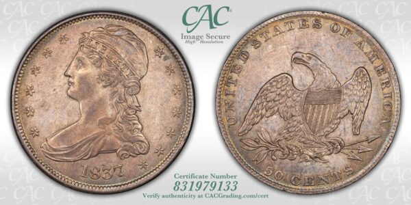 1837 GR-5 Capped Bust Half dollar CACG MS63 - Image 3