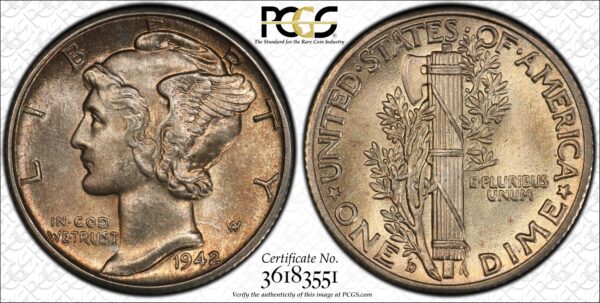 1942/1-D Mercury dime PCGS MS64+ FB CAC - Image 4