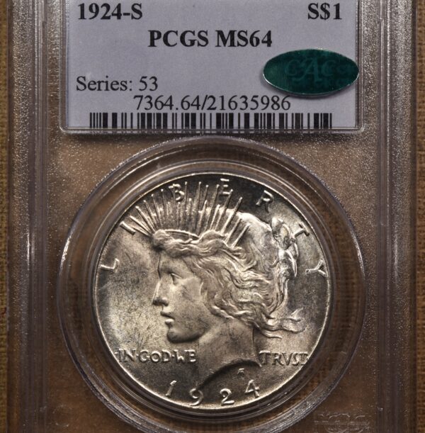 1924-S Peace dollar PCGS MS64 CAC - Image 3