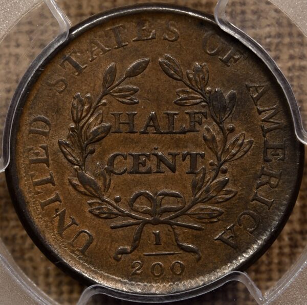 1807 C.1 Draped Bust Half Cent PCGS AU55 CAC - Image 2