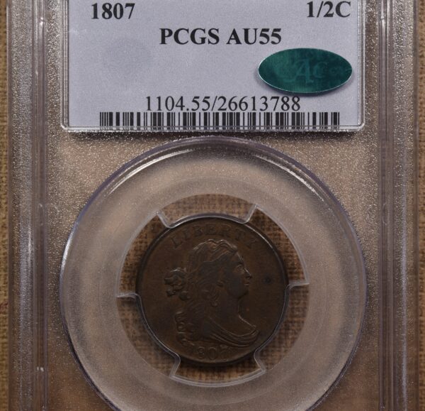 1807 C.1 Draped Bust Half Cent PCGS AU55 CAC - Image 3