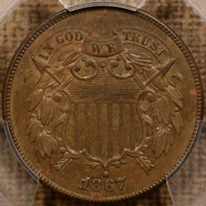 1867 Two Cent Piece PCGS AU58 CAC