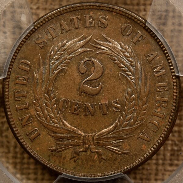 1867 Two Cent Piece PCGS AU58 CAC - Image 2