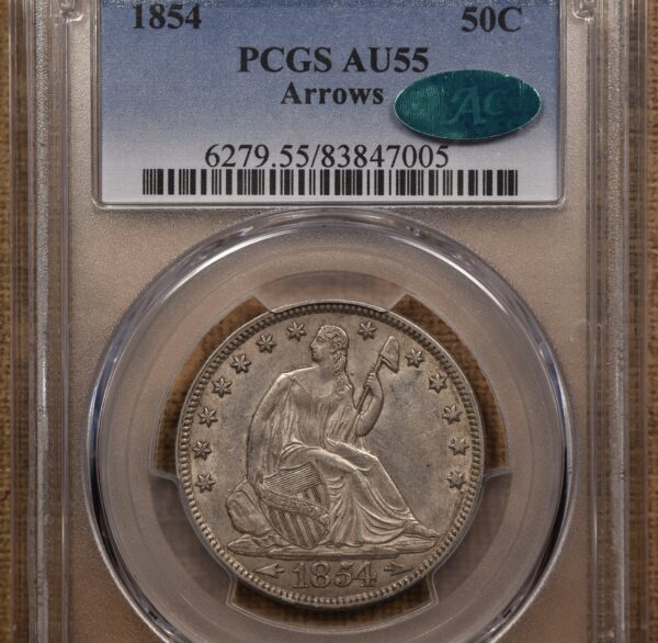 1854 Arrows Liberty Seated Half Dollar PCGS AU55 CAC - Image 3