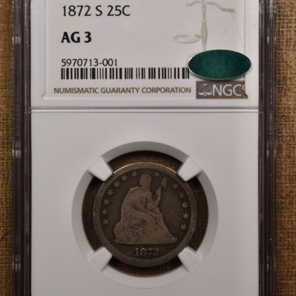 1872-S Liberty Seated Quarter, NGC AG3 CAC - Image 3