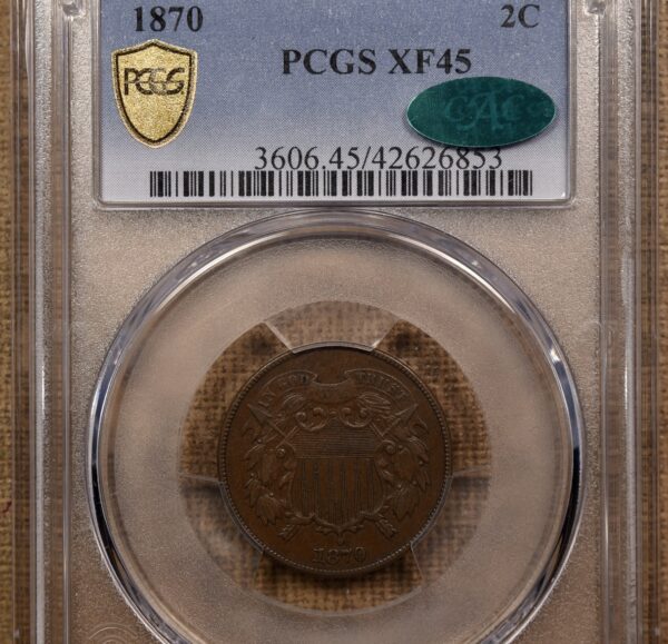 1870 Two Cent Piece PCGS XF45 CAC - Image 4