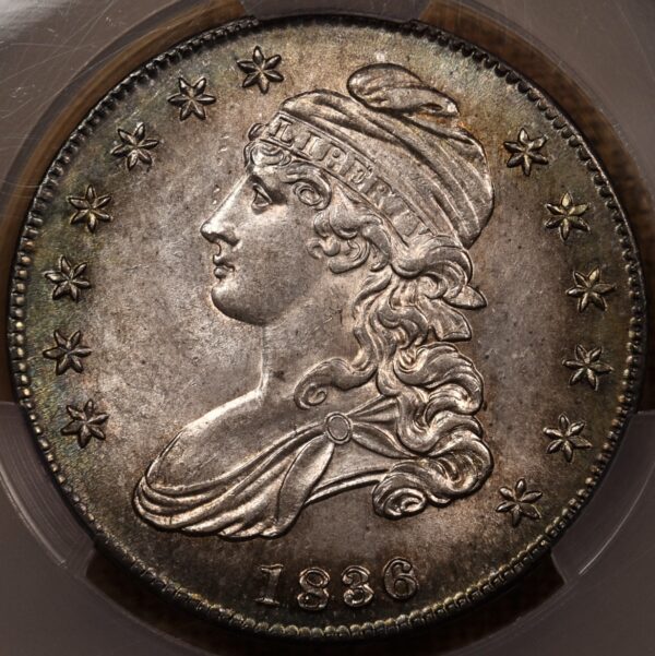 1836/1836 O.108a Capped Bust Half Dollar, CACG AU58 - Image 2