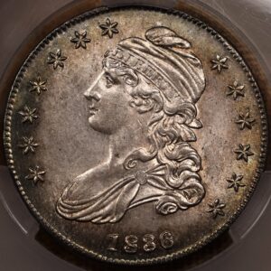 1836/1836 O.108a Capped Bust Half Dollar, CACG AU58