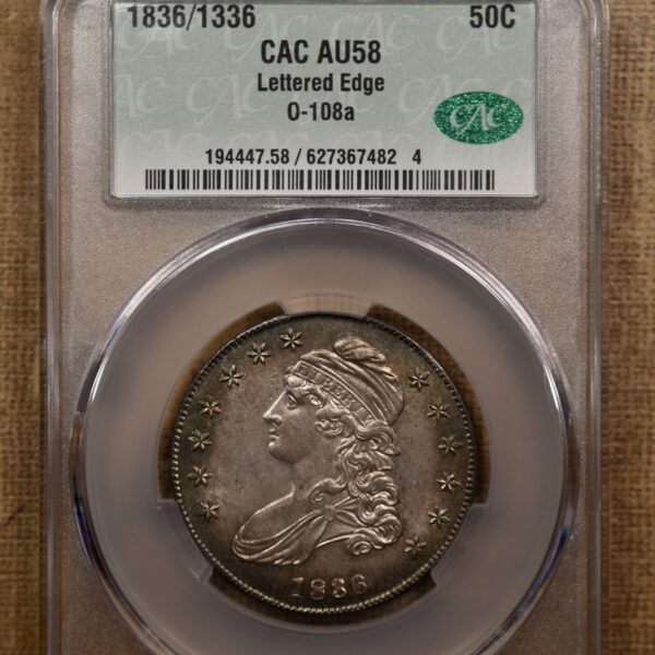 1836/1836 O.108a Capped Bust Half Dollar, CACG AU58 - Image 9