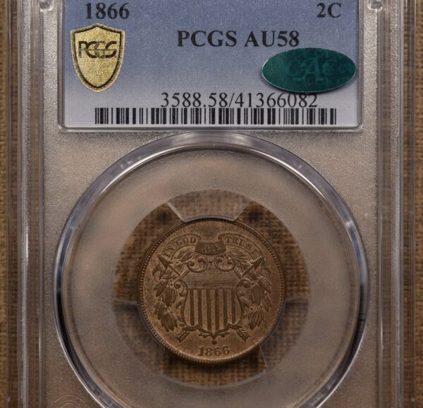 1866 Two Cent Piece PCGS AU58 CAC - Image 4