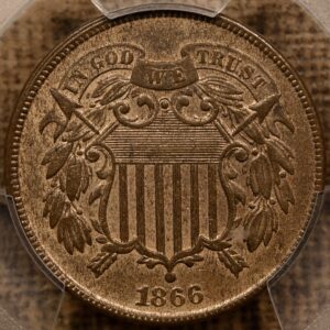 1866 Two Cent Piece PCGS AU58 CAC