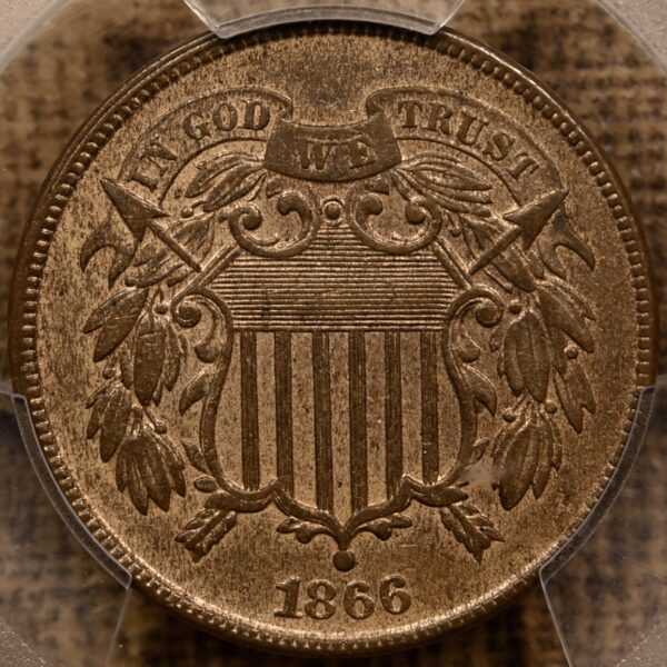 1866 Two Cent Piece PCGS AU58 CAC