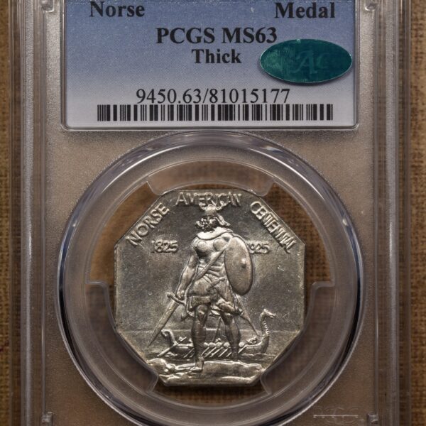 1925 Thick Planchet Norse Medal, PCGS MS63 CAC - Image 3