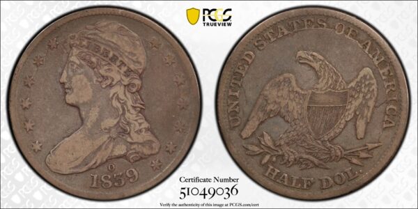 1839-O GR-1 Capped Bust Half Dollar, PCGS VF25 CAC - Image 3