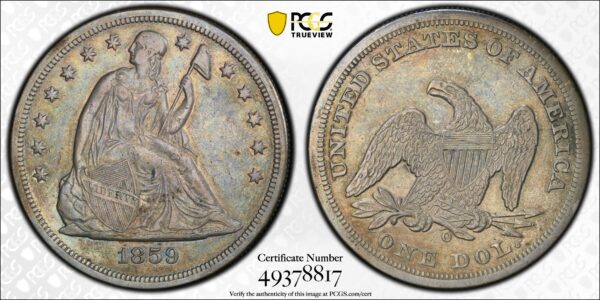 1859-O Liberty Seated Dollar, PCGS VF35 CAC - Image 3