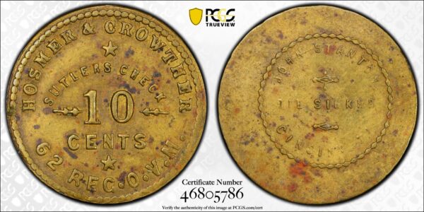 (1861-65) OH-62-10B (R8) Civil War Sutler Token, Hosmer & Crowther, PCGS AU58 - Image 3