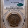 1852 N.4 Braided Hair Large Cent, PCGS AU58 CAC - Image 3