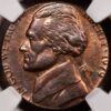 1979 Jefferson Nickel Mint Error on a 1 Cent Planchet, NGC MS64 RB