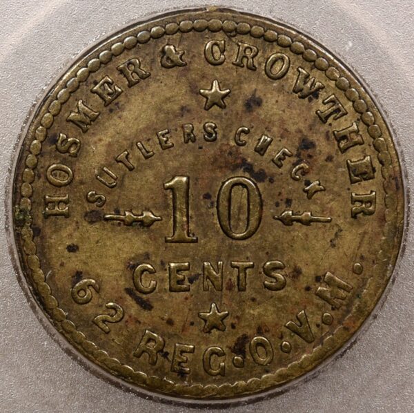 (1861-65) OH-62-10B (R8) Civil War Sutler Token, Hosmer & Crowther, PCGS AU58