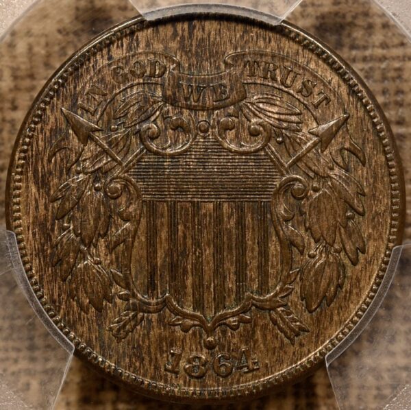 1864 Large Motto Two Cent Piece, PCGS AU58