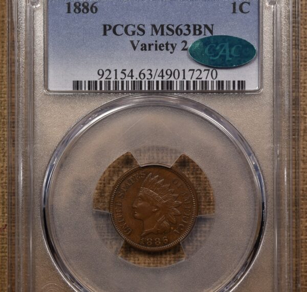 1886 Type 2 Indian Cent, PCGS MS63 BN CAC - Image 3