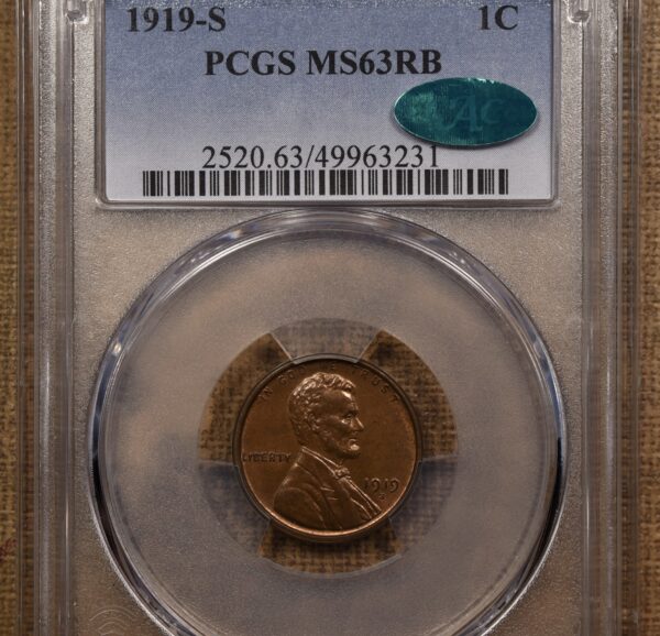 1919-S Lincoln Cent, PCGS MS63 RB CAC - Image 3