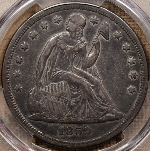 1859-O Liberty Seated Dollar, PCGS VF35 CAC