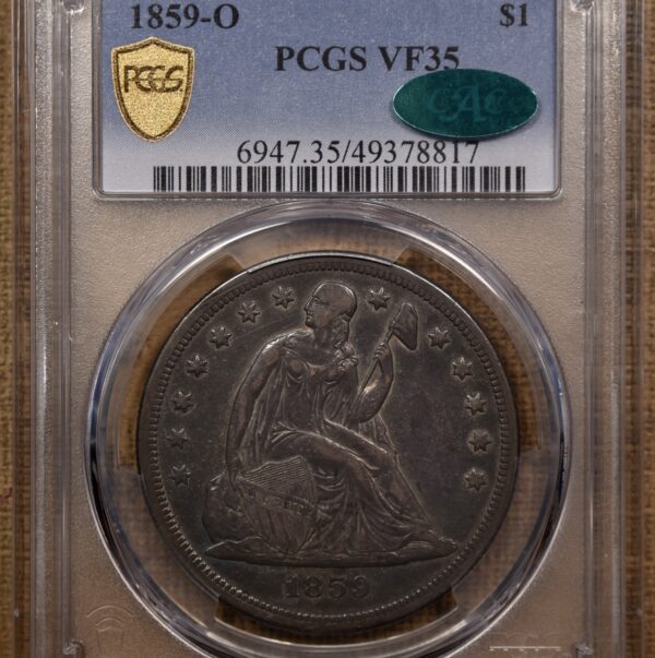 1859-O Liberty Seated Dollar, PCGS VF35 CAC - Image 4