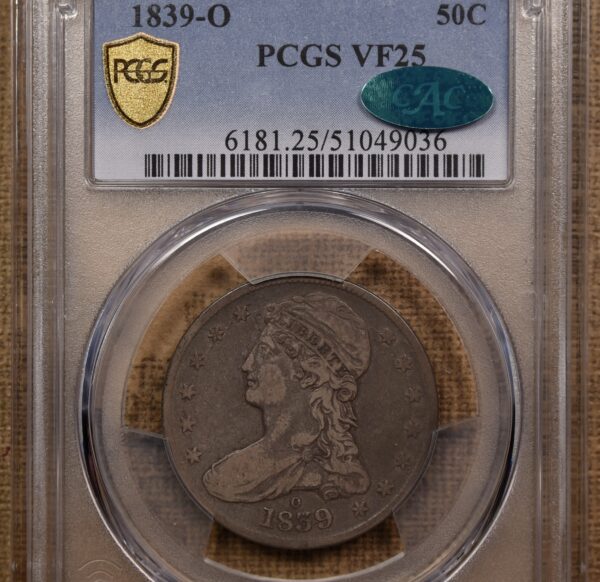 1839-O GR-1 Capped Bust Half Dollar, PCGS VF25 CAC - Image 4