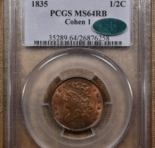 1835 C.1 Classic Head Half Cent, PCGS MS64 RB CAC - Image 2