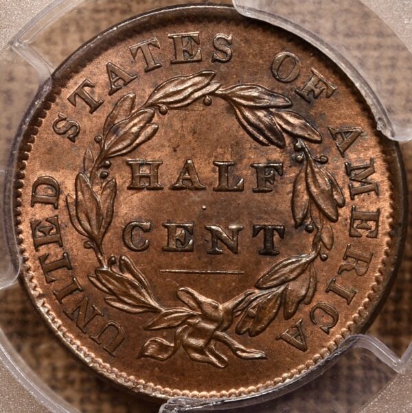 1835 C.1 Classic Head Half Cent, PCGS MS64 RB CAC - Image 3