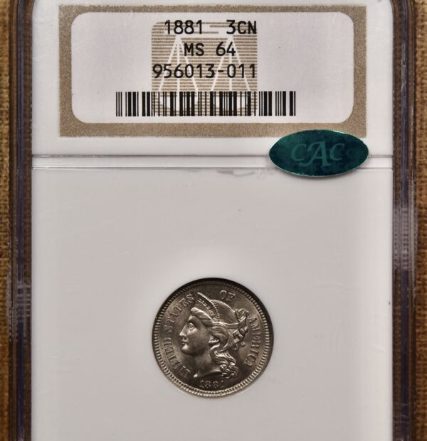1881 Three Cent Nickel, NGC MS64 CAC - Image 3