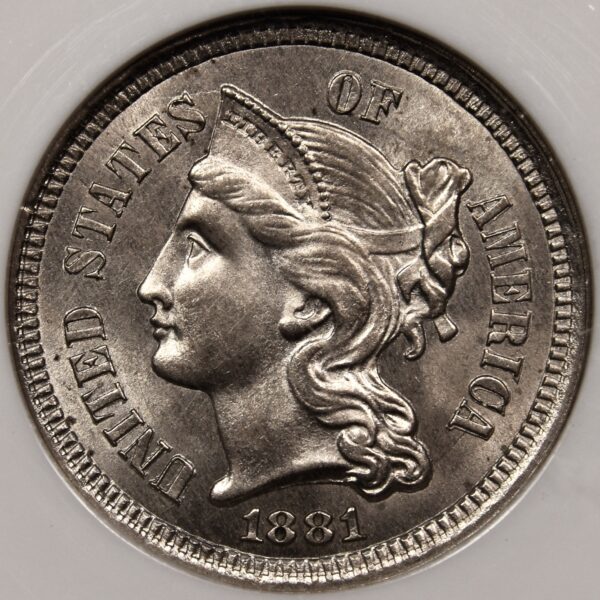 1881 Three Cent Nickel, NGC MS64 CAC